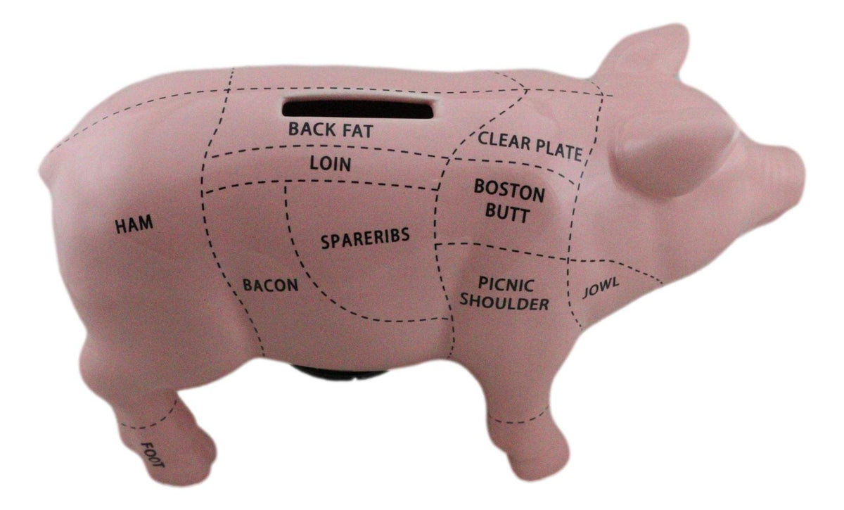 Small Ceramic Country Farmhouse Pig Swine Pork Butcher Chart Piggy Coin Bank Jar