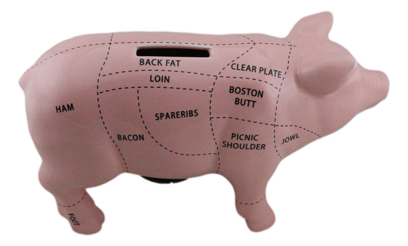 Small Ceramic Country Farmhouse Pig Swine Pork Butcher Chart Piggy Coin Bank Jar