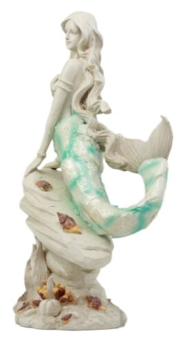 Ebros Ocean Ariel Mermaid Sitting On Sea Rock Figurine 11.5"H Aquamarine Goddess