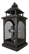 European Rustic Western Turquoise Scroll Cross Electric Metal Lantern Lamp