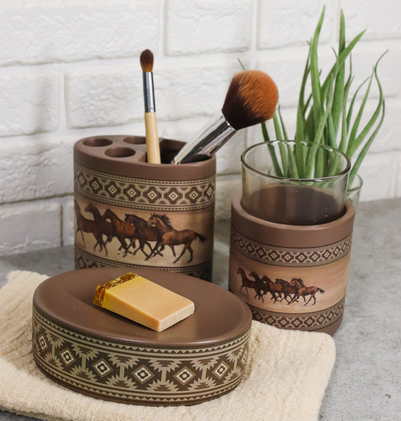 Western Running Horses With Southwest Navajo Vectors 6 Piece Bathroom Accent Set