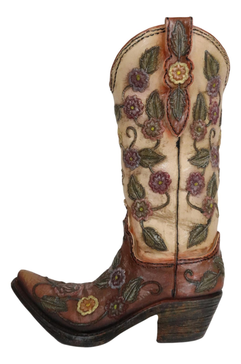 Western Country Arizona Floral Vines Brown Cowgirl Cowboy Boot Vase Figurine