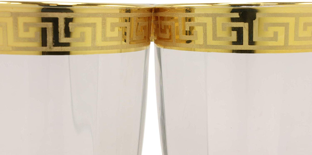Ebros Italian Import Gold Accent Greek Fret Key Rim 16oz Highball Glass Set of 6