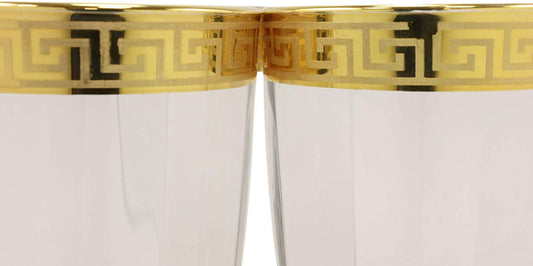 Ebros Italian Import Gold Accent Greek Fret Key Rim 16oz Highball Glass Set of 6
