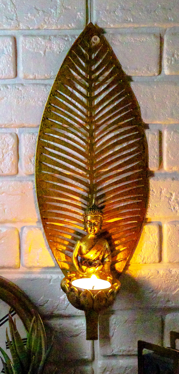 Ebros Meditating Buddha On Lotus With Leaf Tea Light Votive Candle Holder Wall Decor