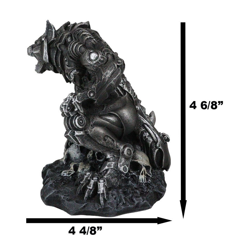 Steampunk Robotic Werewolf Crushing Skull Statue Lycan Cyborg Wolf Figurine