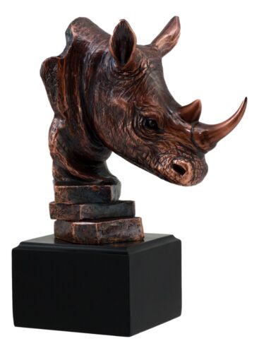 Black African Rhinoceros Bust Statue 7.5"H Rhino Monolith Bronze Electroplated - Ebros Gift