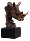 Black African Rhinoceros Bust Statue 7.5"H Rhino Monolith Bronze Electroplated