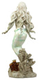 Ebros Ocean Turquoise Mermaid Sitting On Starfish Coral Bed Rock Figurine 18"H