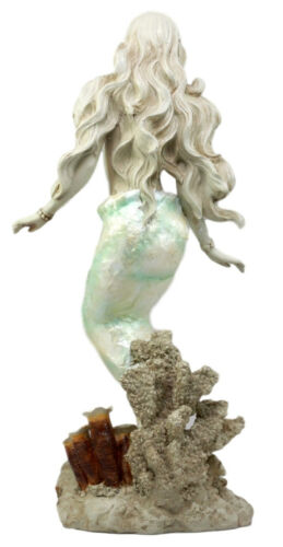 Ebros Ocean Turquoise Mermaid Sitting On Starfish Coral Bed Rock Figurine 18"H
