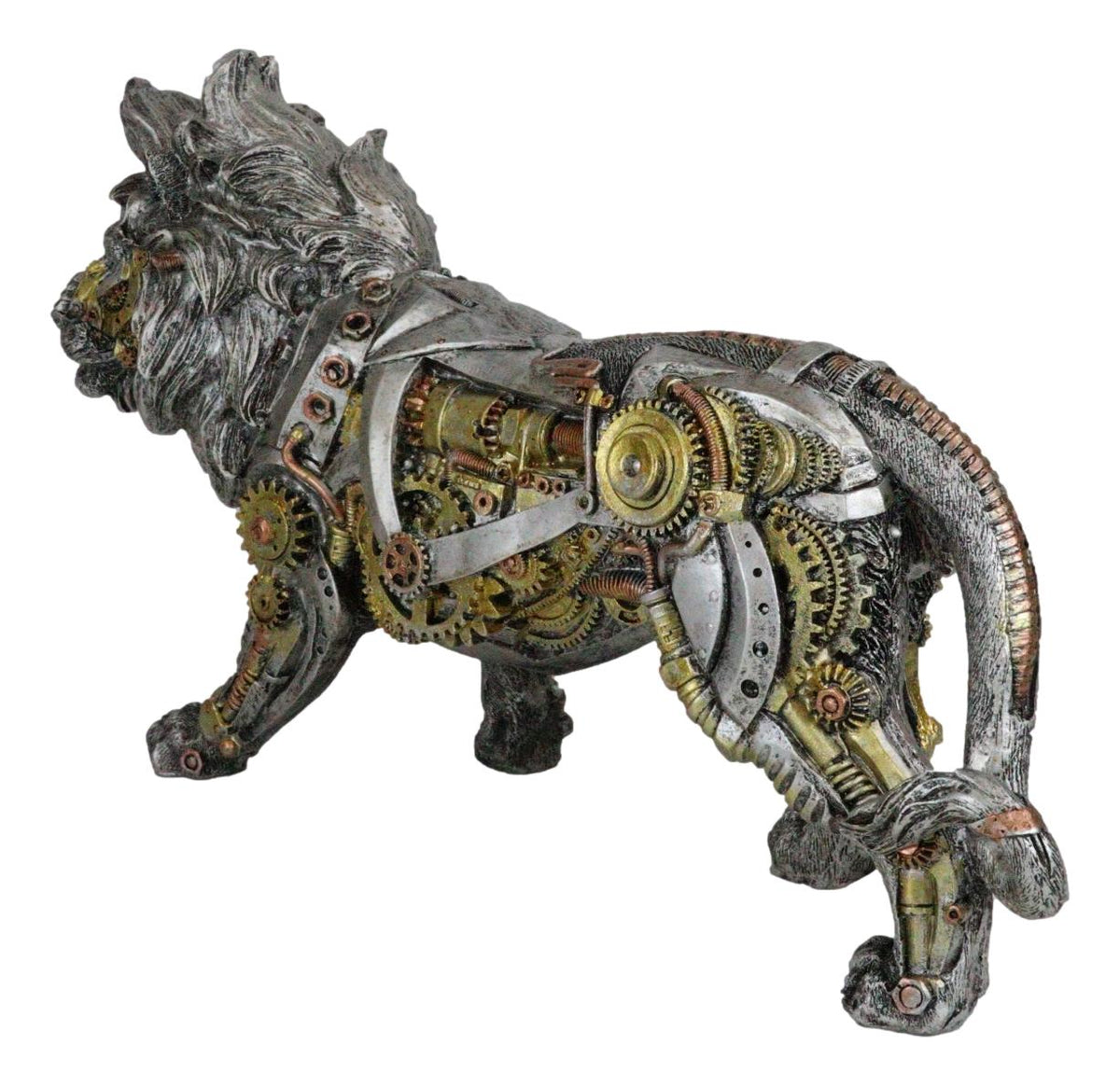 Steampunk Pressure Valve Bionic Geared Cyborg Lion King Prowling Figurine