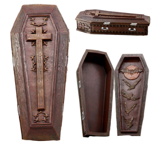 Ebros Vampire Coffin Bed Jewelry Trinket Box with Zombie Cadaver Figurine Set
