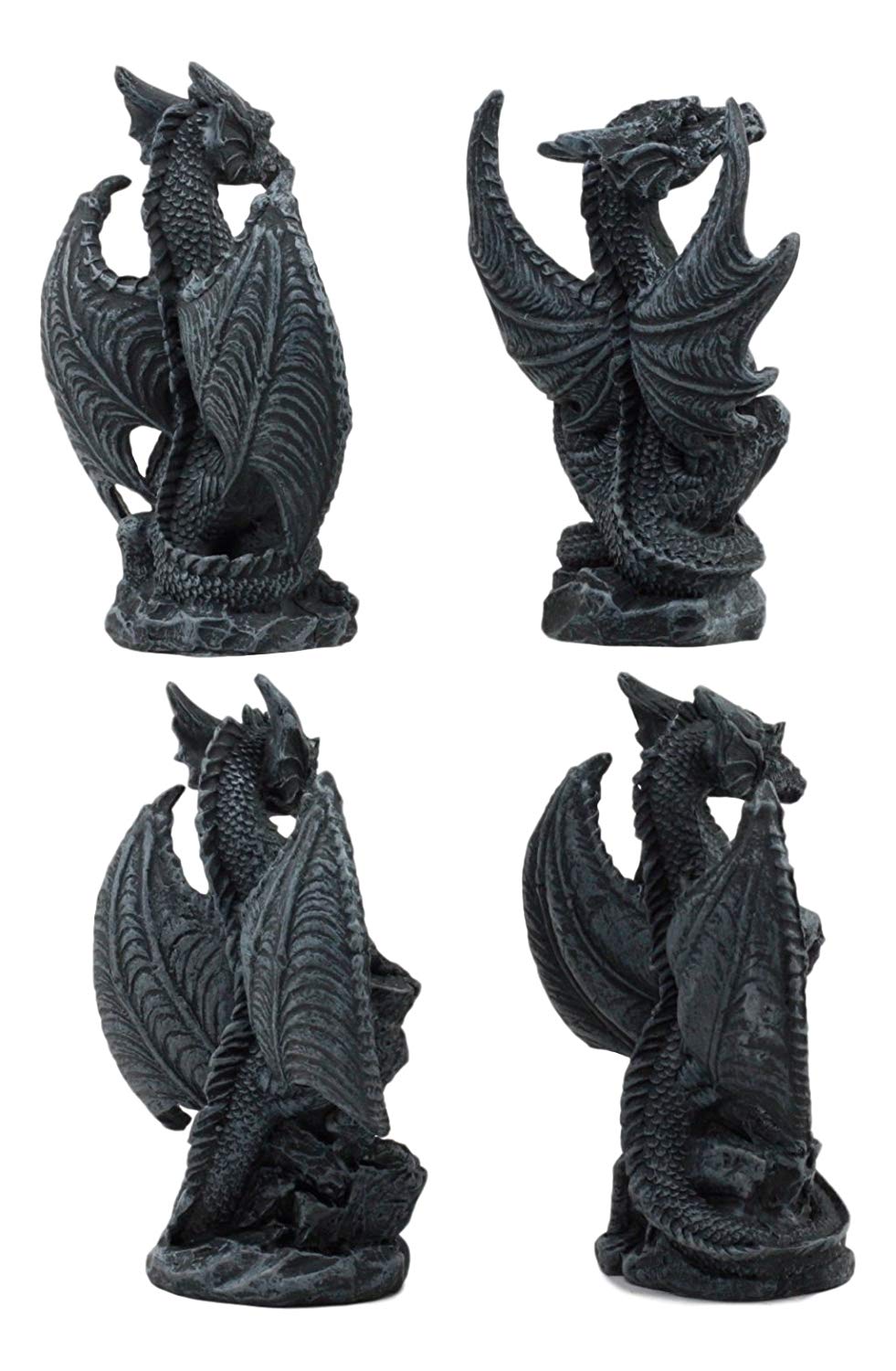 Ebros Faux Stone Fantasy Sentinel Guardian Dragons Statue Set Of 4 Dragon Miniature - Ebros Gift