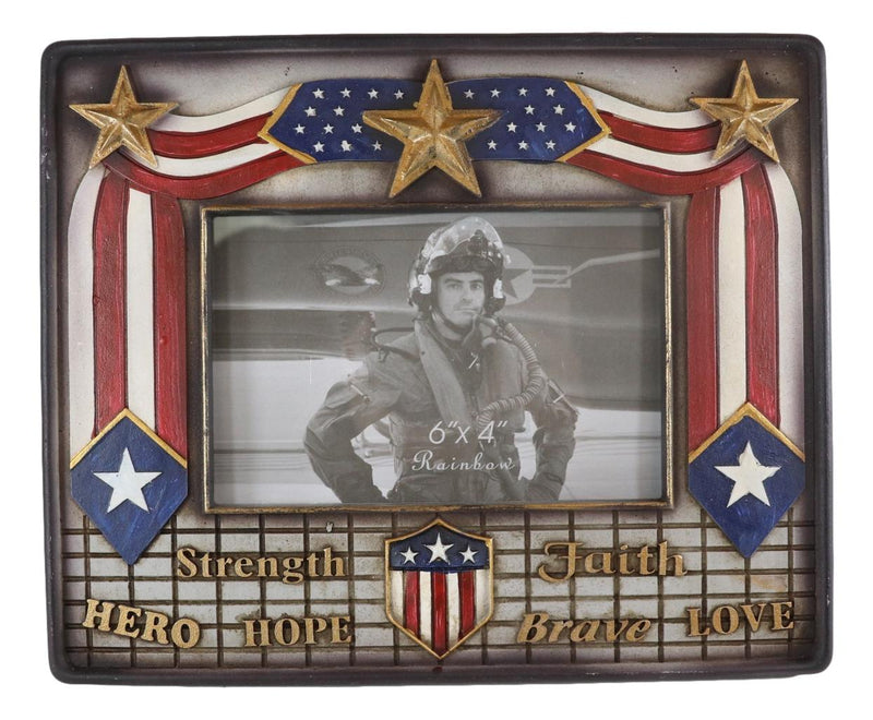 Patriotic USA Gold Stars Hope Hero Faith Strength Love Brave 6"X4" Picture Frame