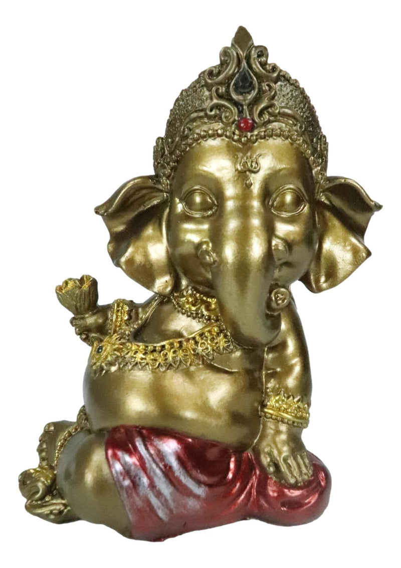 Vastu Hindu Elephant God Baby Ganesha Ganapati Holding Lotus Flower Figurine