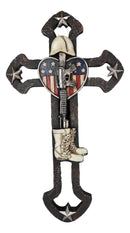 Rustic Western Stars USA Flag Heart Fallen Soldier Boot Rifle Helmet Wall Cross