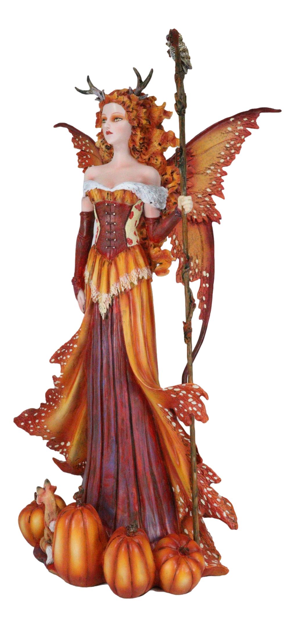 Ebros Amy Brown Pumpkin Queen Autumn Fairy Statue 17.5" Tall Fantasy Faery