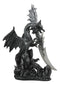Large Dreamwork Fantasy Obsidian Dragon Statue With Fire Dagger Letter Opener