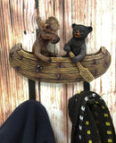Ebros Whimsical Forest Creek Buddies Rustic Black Bear and Elk Moose Rowing Boat Canoe 2 Pegs Wall Hooks 7" Wide Hanger Wall Mount Coat Hat Keys Hook Decor