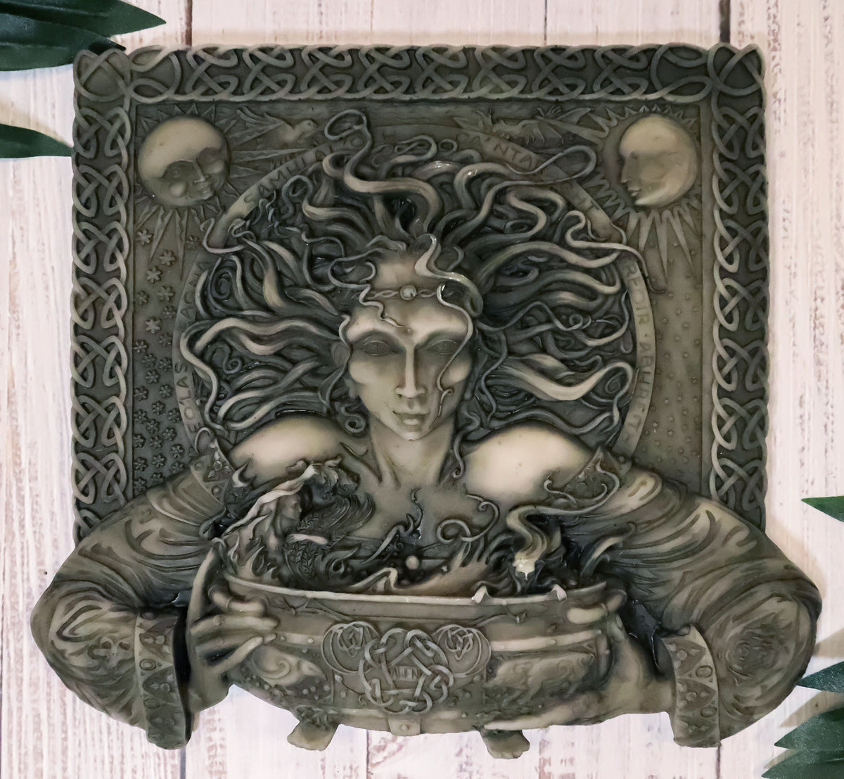Celtic Goddess of Rebirth Cerridwen With Magical Potions Cauldron Wall Decor - Ebros Gift