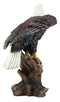 Large 21"H American Pride Bald Eagle Perching On Tree Stump Statue Patriotic Art