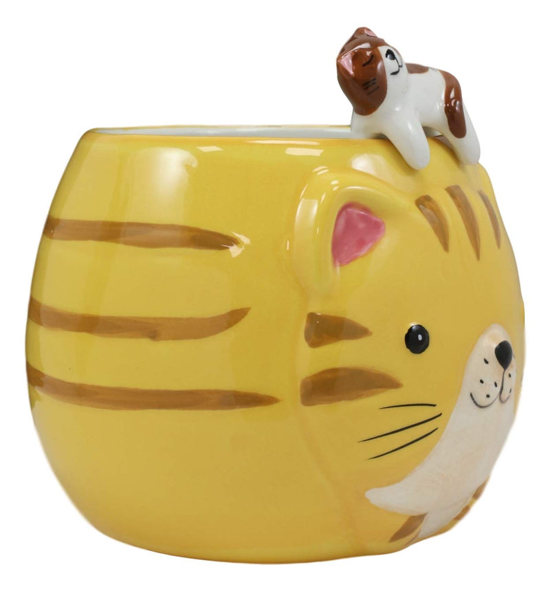 Ebros Orange Tabby Cat Ceramic Coffee Mug With Kitten Latch On Spoon Set 5.5"L