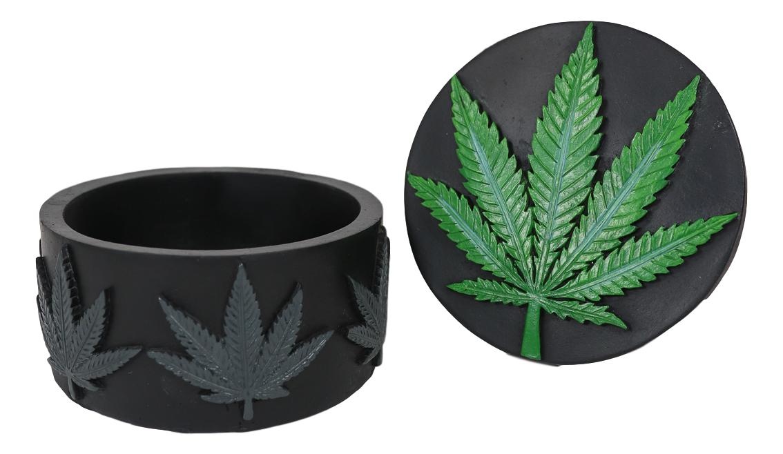 Ebros Hidden Stash Green Hemp Weed Leaf Cannabis Round Decorative Jewelry Box Figurine - Ebros Gift