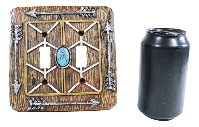 Faux Wood Indian Turquoise 4 Arrows Wall Double Toggle Switch Plates Set Of 2