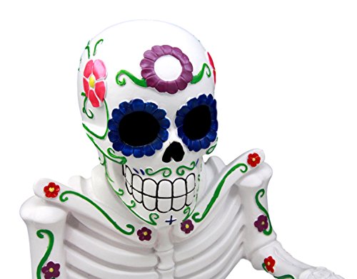 Ebros Gift White Day Of The Dead Sugar Skull Floral Skeleton Toilet Paper Holder Bathroom Wall Decoration Figurine