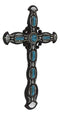 Rustic Western Scroll Art Turquoise Gem Rocks With Silver Clam Shells Wall Cross