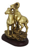 Rustic Country Bighorn Sheep Ram Family Climbing Rock Faux Gold Patina Figurine