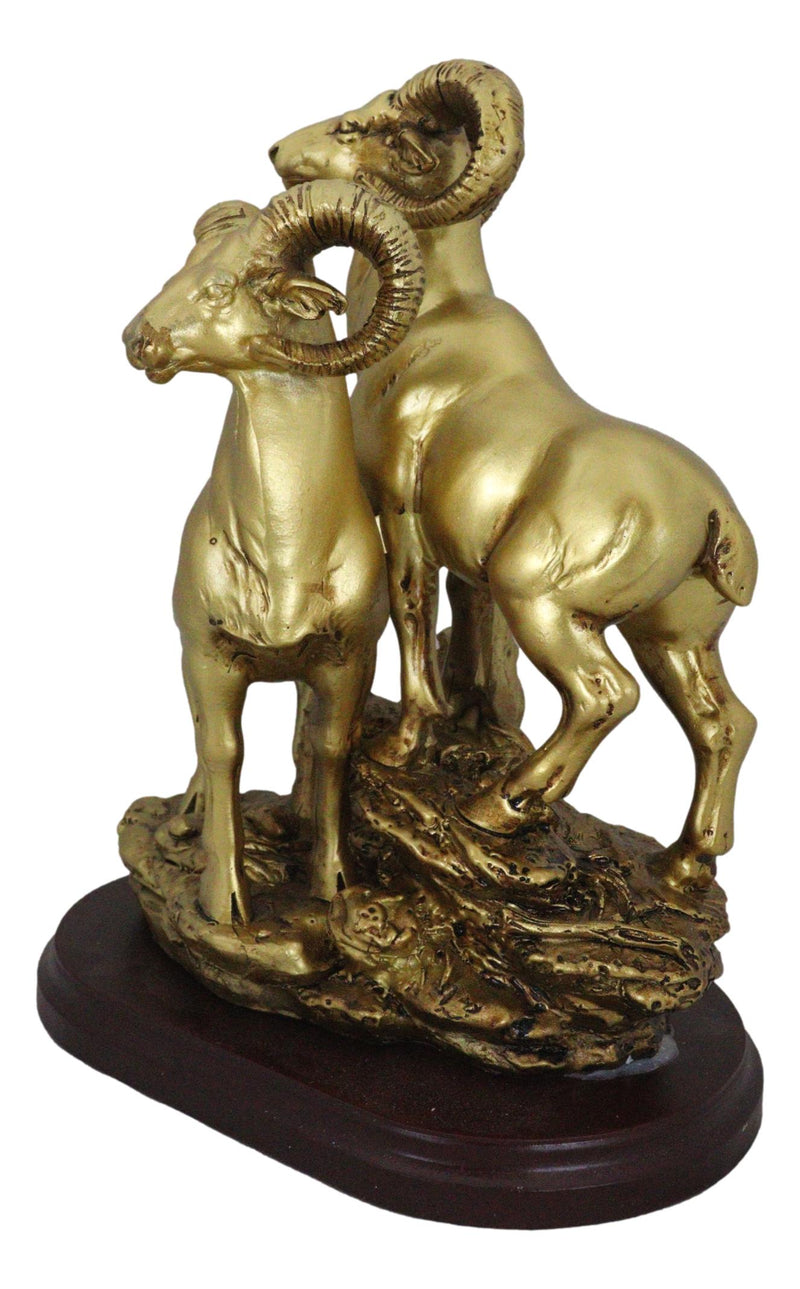 Rustic Country Bighorn Sheep Ram Family Climbing Rock Faux Gold Patina Figurine