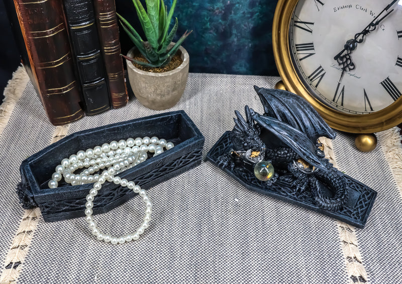 Celtic Knotwork Mythical Alchemy Dragon On Coffin Decorative Trinket Jewelry Box