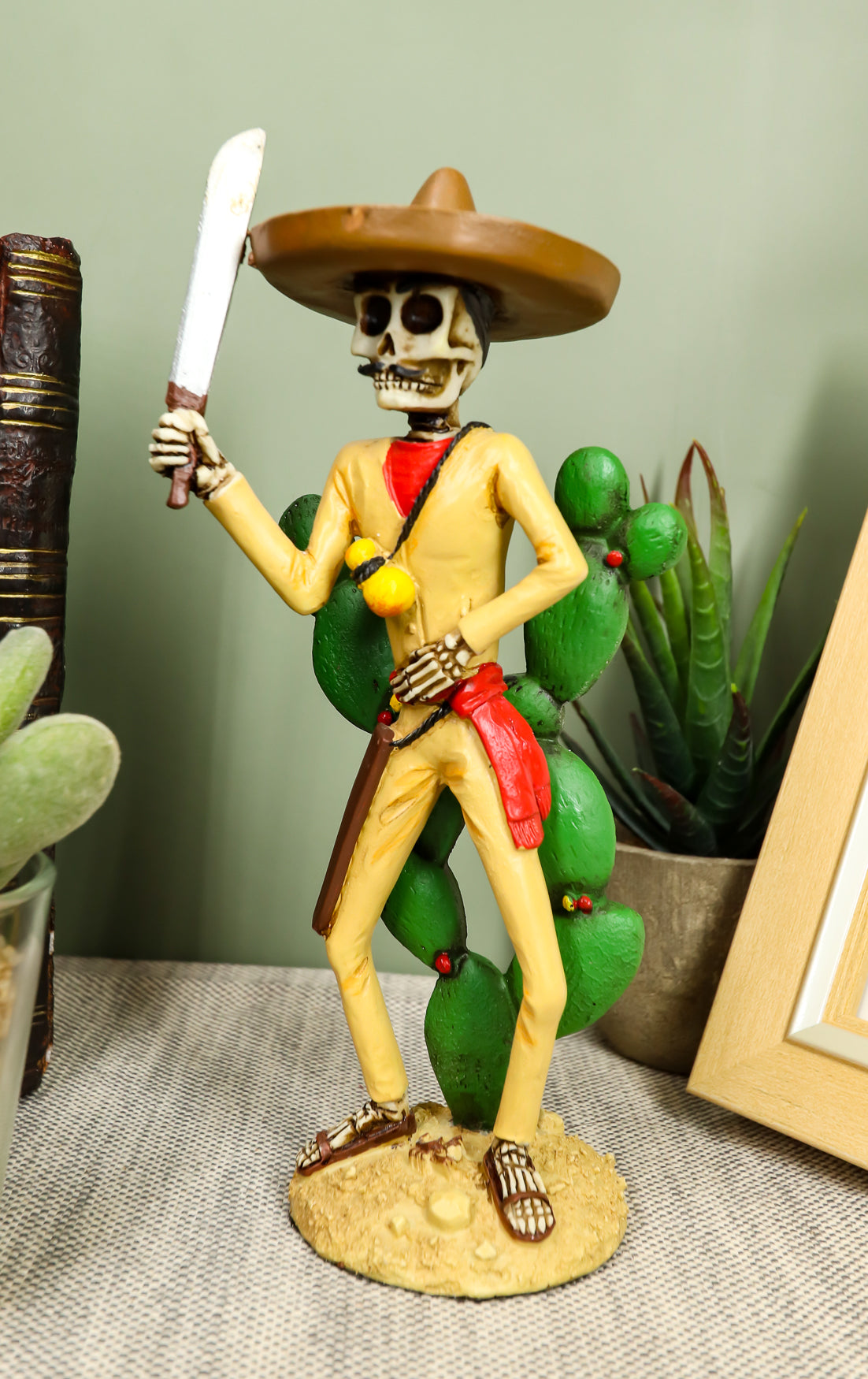 Day Of The Dead Desert Bandit Skeleton Statue El Machete Nopales Cactus Figurine