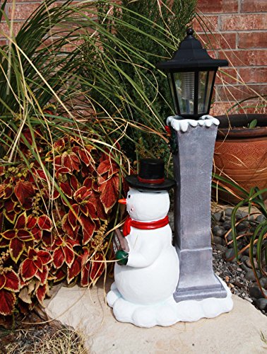 Ebros Jolly Christmas Season Frosty The Snowman Decorative Statue With Solar LED Light Lantern Lamp 18.5"H As Home Patio Guest Greeter Welcome Decor With Happy Holidays Sign Plaque