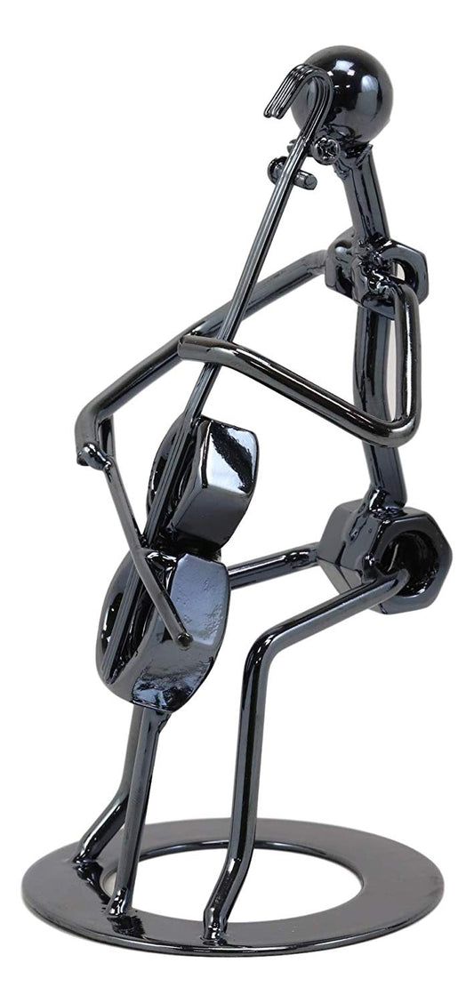 Music Instrument Cello Player Musician 3D Hand Sculpted Metal Art Decor
