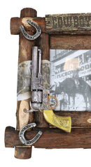 Rustic Western Cowboy Pistol Lantern Horseshoes Ropes Faux Wood Photo Frame 5X7