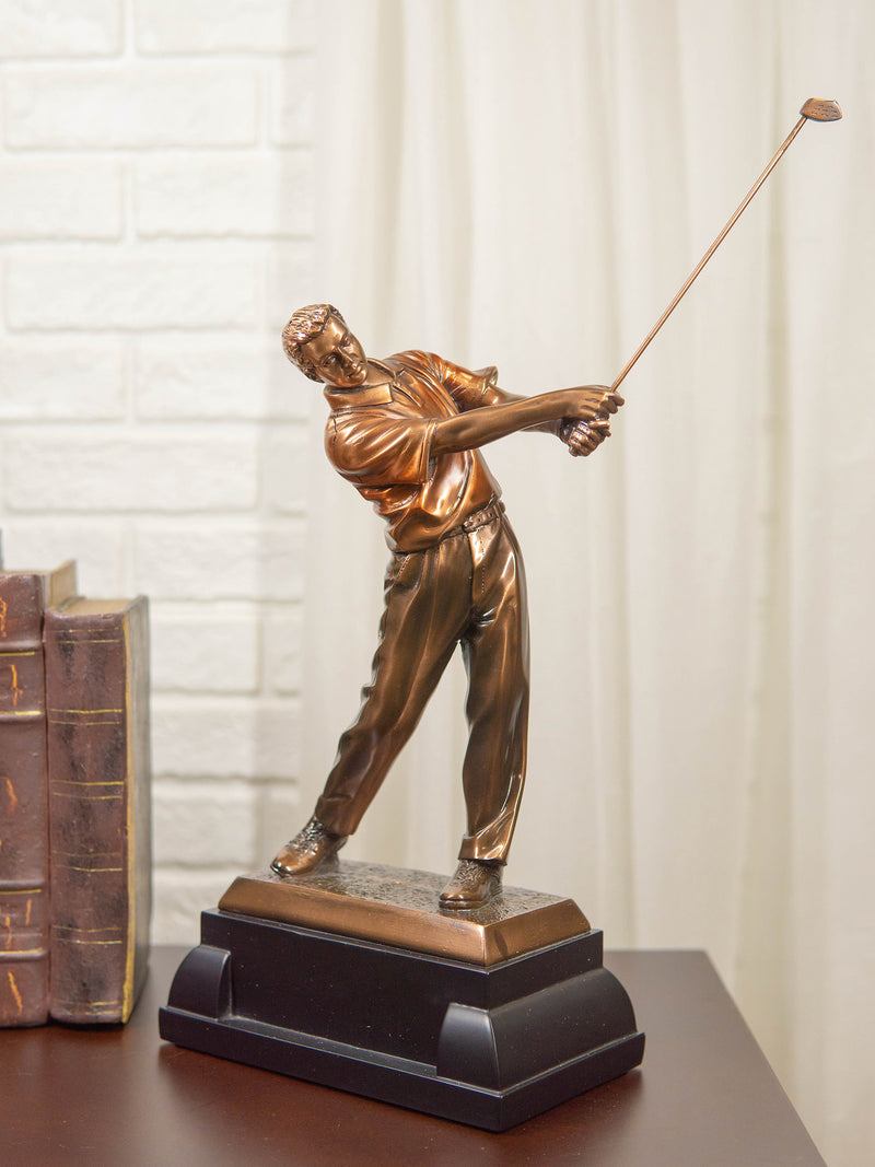Professional Golfer Swinging Golf Club Bronze Electroplated Decor Statue 15" H