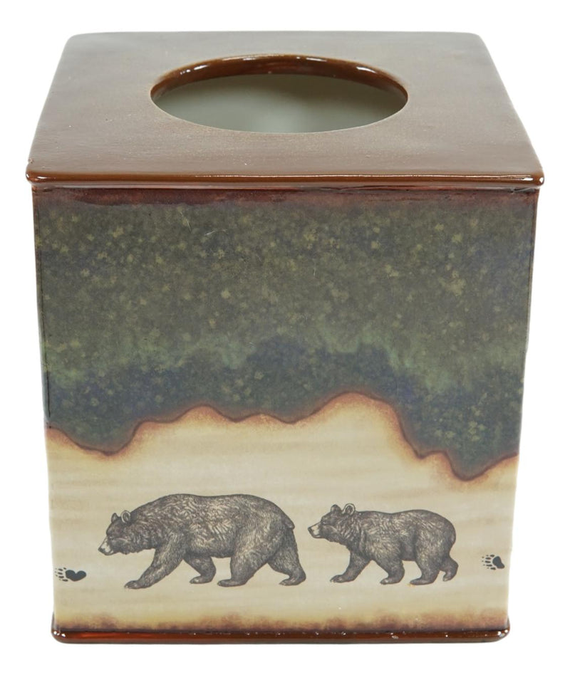 Rustic Forest Mama Bear And Cub Family Pawprint Trail Tissue Box Cover Holder