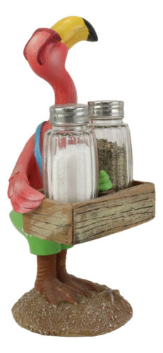 Ebros Butler Flamingo With Shades And Spice Basket Salt Pepper Shakers Figurine