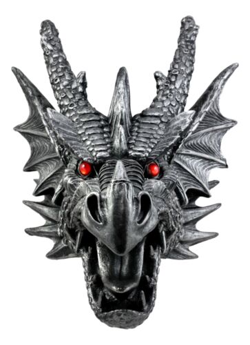 Large Sculptural Saurian Red Eyed Dragon Wall Decor Plaque 16"H Medieval Fantasy