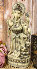 Ebros 21" Tall Hindu Ganesha On Lotus Throne with Percussion Maracas Statue - Ebros Gift