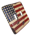 Set of 2 Rustic Patriotic USA American Flag Wall Double Toggle Switch Plates