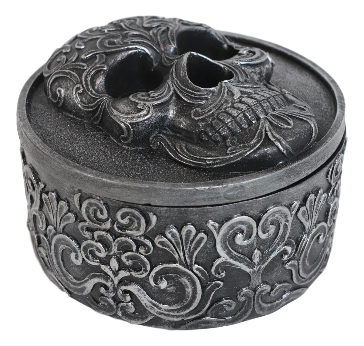 Day Of The Dead Secrets Of The Macabre Gothic Tooled Floral Skull Decorative Box - Ebros Gift
