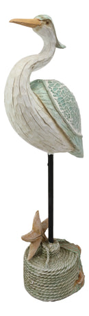 Large Blue Heron On Beach Getty Post With Starfish Fishing Net Decorative Statue