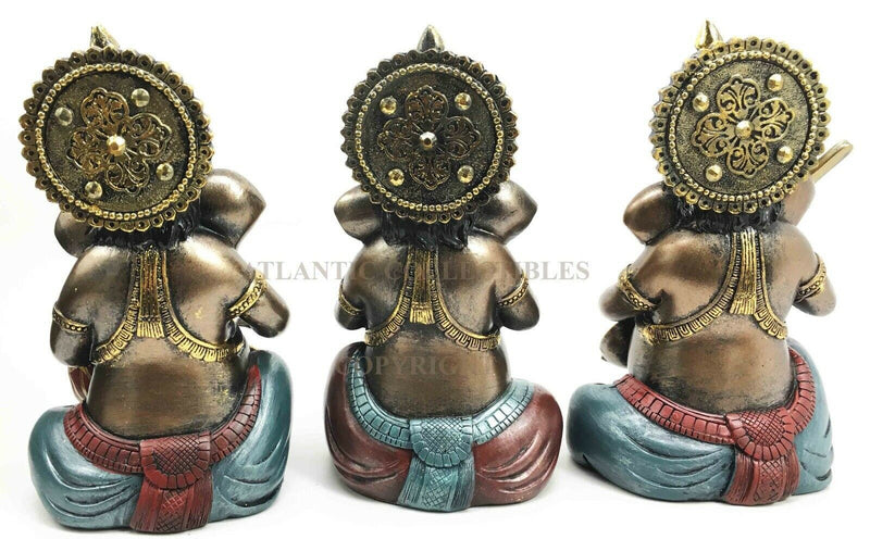 Ebros Hindu Elephant God Ganesha Playing Dholak Sitar And Harmonium Figurines Set of 3