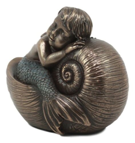 Merbaby Sleeping In Nautilus Shell Bed Figurine 3.5" Long Small Mermaid Baby Boy