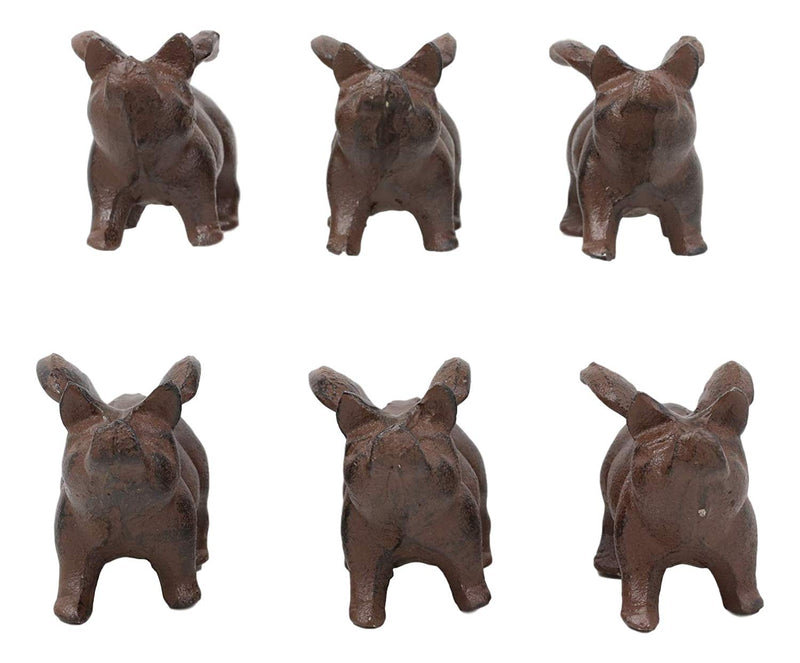 Cast Iron Small Whimsical Flying Pig Angel Hog Statue Paperweight Decor Set of 6