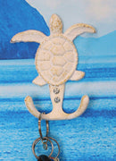 Ebros Gift 4.75" Tall Nautical Ocean Sea Turtle Cast Iron Rustic Vintage Wall Coat 2 Pegs Hook Tortoise Turtles Coastal Beach Decorative Accent Hooks for Keys Leashes Hats (4)