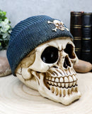 Ebros Gangster Thug Skull With Blue Crossbones Beanie Hat Figurine 6"L Skeleton Skulls
